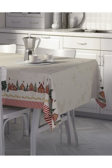 Christmas Masa Örtüsü – Yılbaşı Ağacı ve Kardan Adam Desenli, 150x220 cm ürün görseli 1