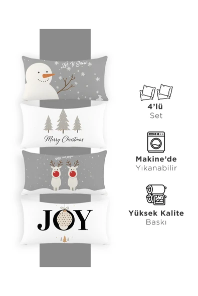 Yılbaşı Christmas Yatay Kırlent Kılıfı 4'lü Set 50x30cm ürün görseli 1