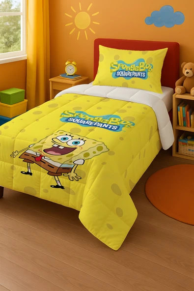 Sungerbob Tek Kişilik Yorgan ve Yastık Kılıfı ürün görseli 1