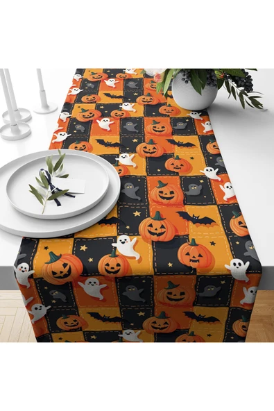 Cadılar Bayramı Halloween Bal Kabak Tasarımlı Runner 40x150 cm ürün görseli 1