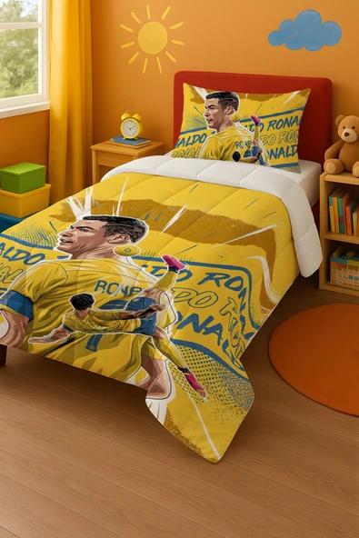 CR7 Cristiano Ronaldo Temalı Tek Kişilik Yorgan ve Yastık Kılıfı ürün görseli 1