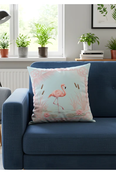 Flamingo Desneli Doğal Dijital Baskılı Kırlent ürün görseli 1