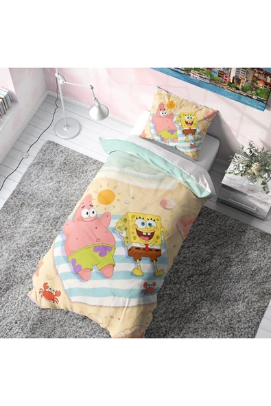 Sünger Bob ve Patrick Şezlongta Nevresim Takımı (Çarşafsız) SungerBobNev, one size ürün görseli 1