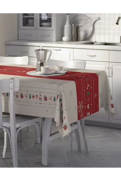 Christmas Masa Örtüsü – Yılbaşı Ağacı ve Kardan Adam Desenli, 150x220 cm ürün görseli 1