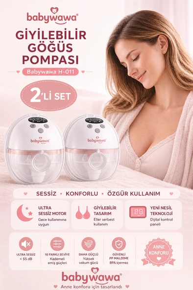 Babywawa H-011 Giyilebilir Göğüs Pompası 2’li Set Kablosuz, Sessiz Taşınabilir Süt Sağma Makinesi ürün görseli 1