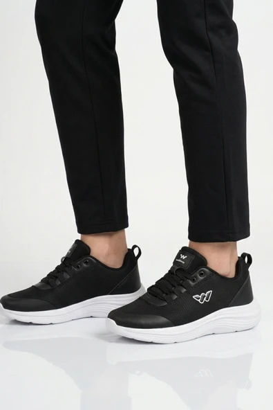 Walkway Siyah Beyaz Fileli Hafif Esnek Hava Alabilen Unisex Spor Ayakkabı Pete G ürün görseli 1