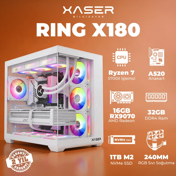 Xaser Ring X180 Ryzen 7 5700X 32GB Ram 1TB M.2 NVMe SSD 16GB RX9070 Masaüstü Oyuncu Bilgisayarı ürün görseli 1
