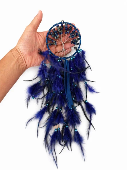 Düş Kapanı Doğal Taşlı Hayat Ağacı – Sodalit Taşlı Mavi Dreamcatcher Duvar Süsü Rüya Kapanı ürün görseli 1