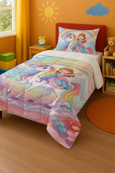 Unicorn Üstündeki Prenses Çocuk Yorgan ürün görseli 1