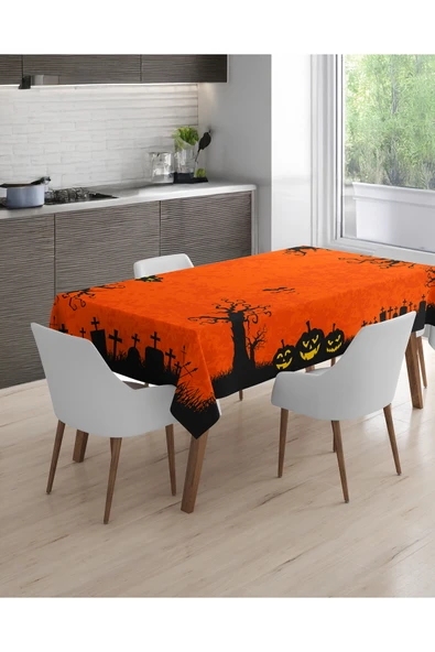 Halloween Temalı Turuncu Masa Örtüsü – 150x220 cm HalloweenVia, 150 x 220 ürün görseli 1