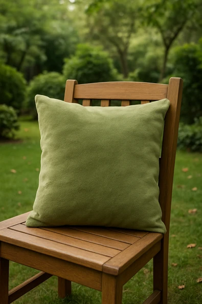Doğal Yeşil Kadife Yumuşak Dokulu Kırlent 43x43 cm ürün görseli 1