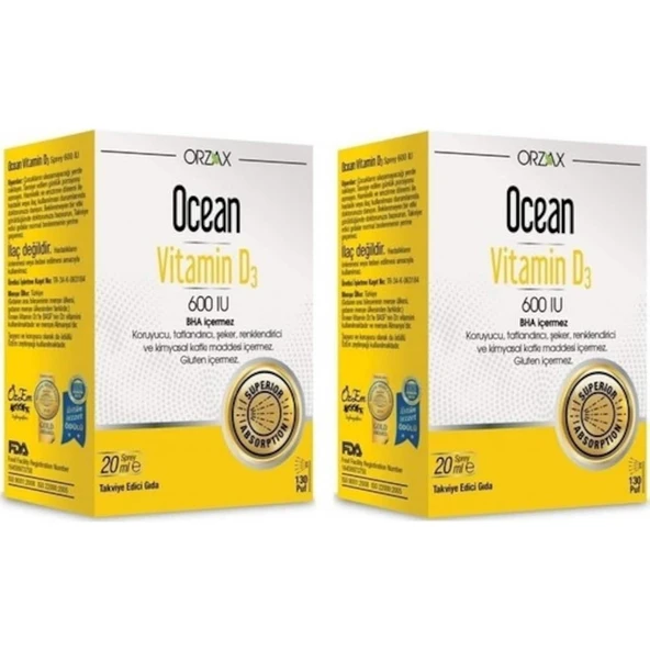 Ocean Vitamin D3 600 Iu Sprey 20 ml 2 Adet Takviye Edici Gıda ürün görseli 1
