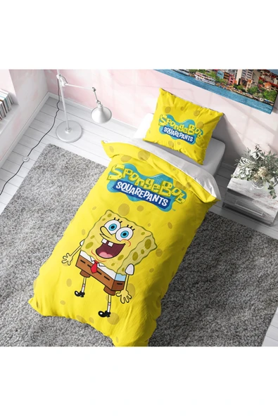 Sünger Bob Sarı Zeminli Nevresim Takımı (Çarşafsız) SungerBobNev, one size ürün görseli 1