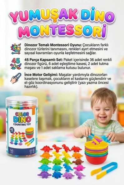 Yumuşak Renkli Dinozorlar! 45 Parçalı Dinozor Şekilli Zeka Geliştiren Eğitici Oyuncak Seti ürün görseli 1