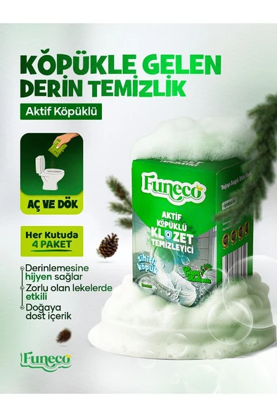 FUNECO Klozet Tuvalet WC Temizleyici, Aktif Köpüklü, 1 Kutu, 4 Paket 300g, Ekolojik Doğa Dostu, Çam ürün görseli 1