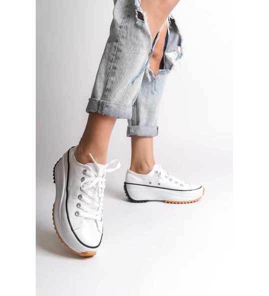 Bağcıklı Ortopedik Taban Kadın Sneaker Spor Ayakkabı TBT - Beyaz ürün görseli 1