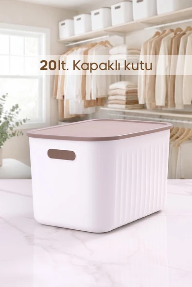 Beyaz Dolap Düzenleyici 20 Lt Kapaklı Saklama Kutusu Sepet Oyuncak Kutusu Organizer ürün görseli 1