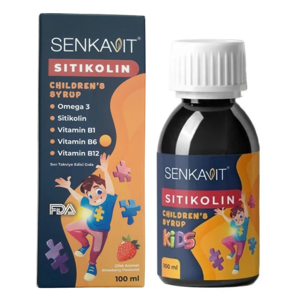 Senkavit Kids Sitikolin Omega 3 Vitamin B1 B6 B12 İçeren Çilek Aromalı Takviye Edici Gıda 100 Ml ürün görseli 1