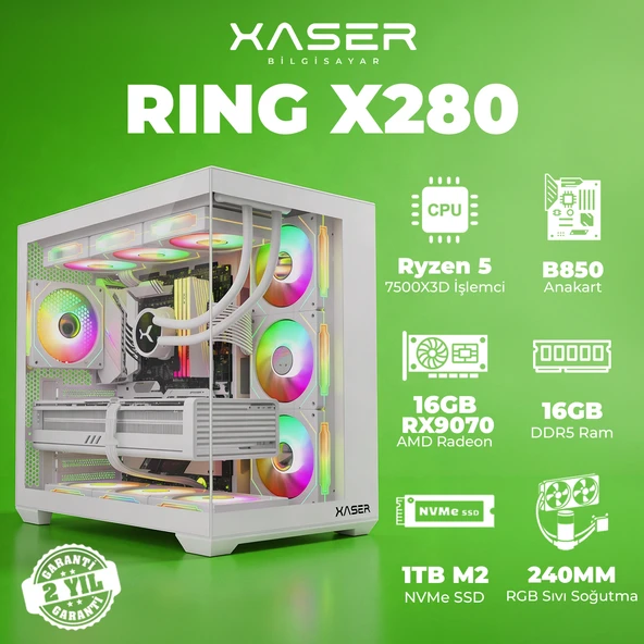 Xaser Ring X280 Ryzen 5 7500X3D 16GB DDR5 Ram 1TB M.2 NVMe SSD 16GB RX9070 Masaüstü Oyuncu Bilgisayarı ürün görseli 1