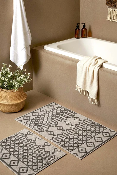 Gri Etnik Desen 2’li Banyo & Klozet Paspas Takımı ürün görseli 1