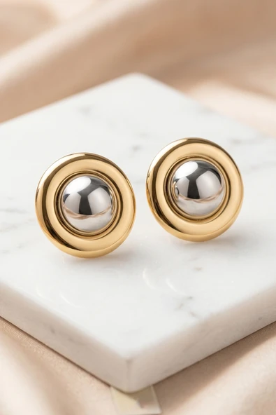 Gold ve Silver Düğme Hafif Küpe ürün görseli 1