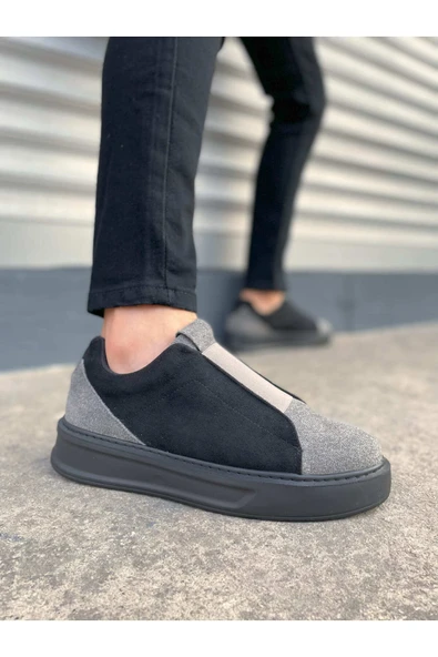 JY007 Alba Bağcıksız Süet Erkek Günlük Sneaker Ayakkabı SST Gri/Siyah ürün görseli 1