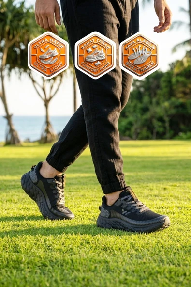 Walkway Siyah Fileli Hafif Esnek Hafızalı Taban Unisex Spor Ayakkabı Flystep G ürün görseli 1