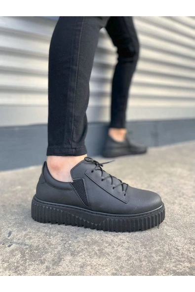 JY502 Bold Bağcıklı Cilt Erkek Günlük Sneaker Ayakkabı CST Siyah ürün görseli 1