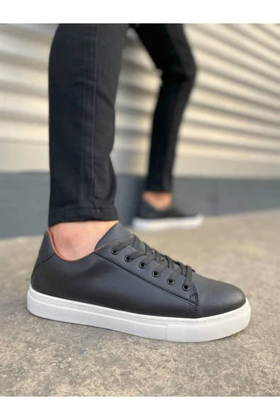 JY122 Mode Bağcıklı Cilt Erkek Günlük Sneaker Ayakkabı CBT - Siyah ürün görseli 1