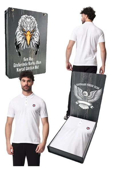 BEŞİKTAŞ ORJİNAL LİSANSLI BEYAZ POLO T-SHİRT UV KUTU HEDİYELİ ürün görseli 1