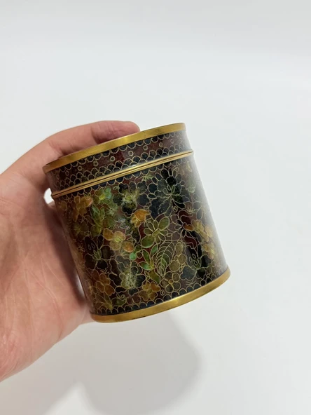 Antika Cloisonne Kapaklı Kutu 8x8,5cm - Resim 4
