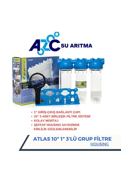 AQUA BELLA 10" 3'LÜ GRUP FİLTRE HOUSING - DAİRE GİRİŞİ - SAYAÇ İÇİN UYGUNDUR ürün görseli 1