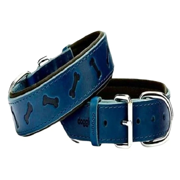 Doggie Comfort Deri Kemik Desenli Köpek Boyun Tasması Small Mavi 2x30-35 Cm ürün görseli 1