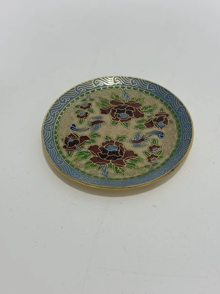 Antika Cloisonne Gül Desenli Fincan Tabağı 7,5cm ürün görseli 1