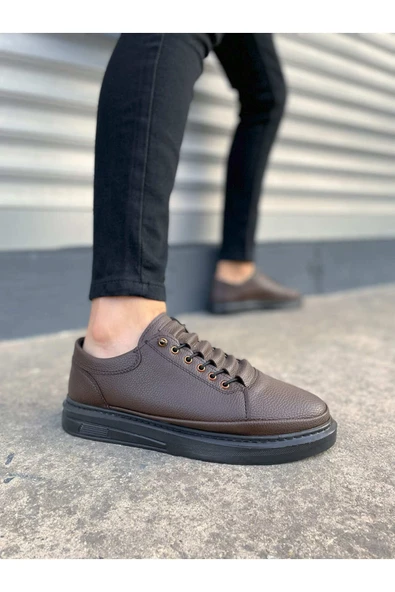 JY0535 Prime Bağcıklı Cilt Erkek Günlük Sneaker Ayakkabı CST Kahverengi ürün görseli 1
