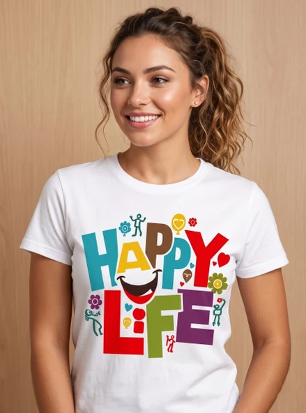 Be Happy ütü ile uygulanabilen DTF tekstil baskı ürün görseli 1