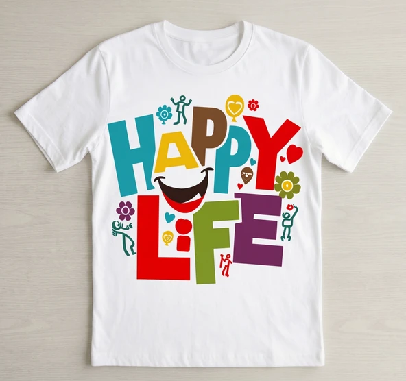 Be Happy ütü ile uygulanabilen DTF tekstil baskı - Resim 2