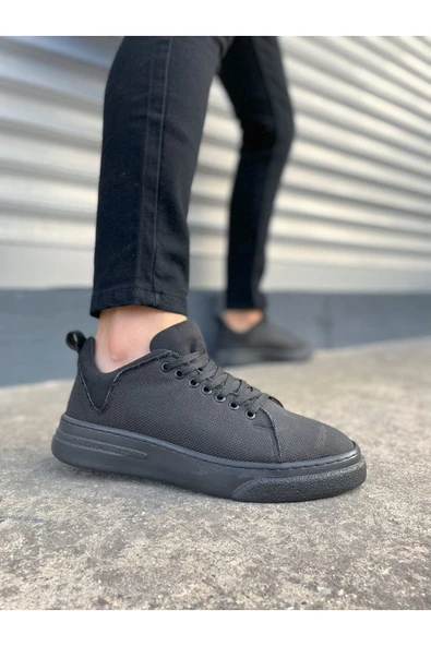 JY204 Flex Bağcıklı Keten Kumaş Erkek Günlük Sneaker Ayakkabı KST Siyah ürün görseli 1