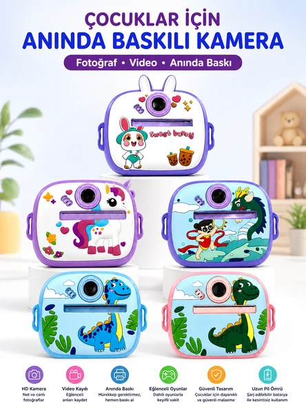 Sevimli Karakterlerle Eğlenceli Çekimler Tavşan Dinozor ve Daha Fazlası Anında Baskı Akıllı Kamera ürün görseli 1
