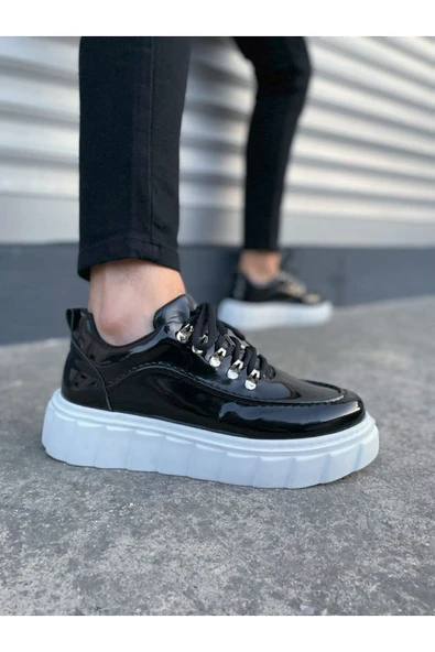 JY010 Cloud Bağcıklı Rugan Erkek Günlük Sneaker Ayakkabı RBT - Siyah ürün görseli 1