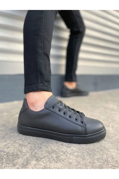 JY122 Mode Bağcıklı Cilt Erkek Günlük Sneaker Ayakkabı CST - Siyah ürün görseli 1