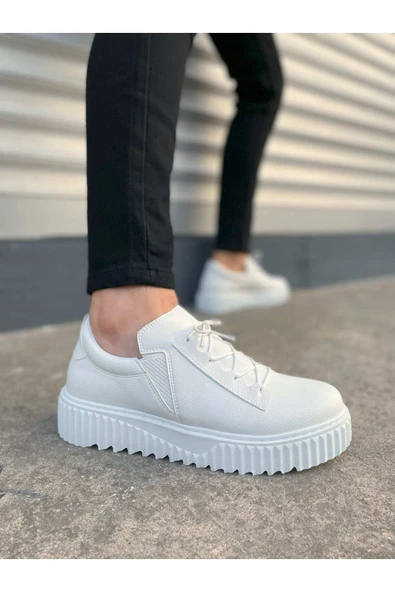 JY502 Bold Bağcıklı Cilt Erkek Günlük Sneaker Ayakkabı CBT - Beyaz ürün görseli 1