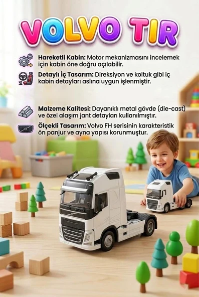 Işıklı Sesli Pilli Çek Bırak Mekanizmalı Öne Doğru Açılan Kabinli 11cm Dorsesiz Oyuncak Tır ürün görseli 1
