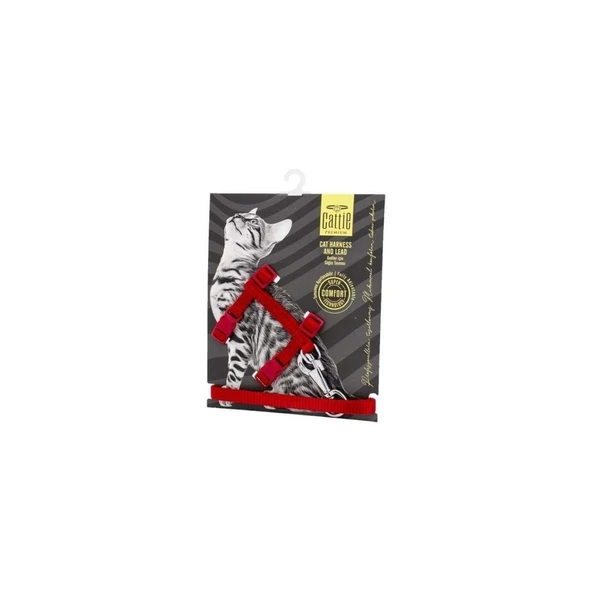 Cattie Dokumadan El Yapımı Kedi Göğüs & Gezdirme Takımı 1x25-40cm - Red ürün görseli 1