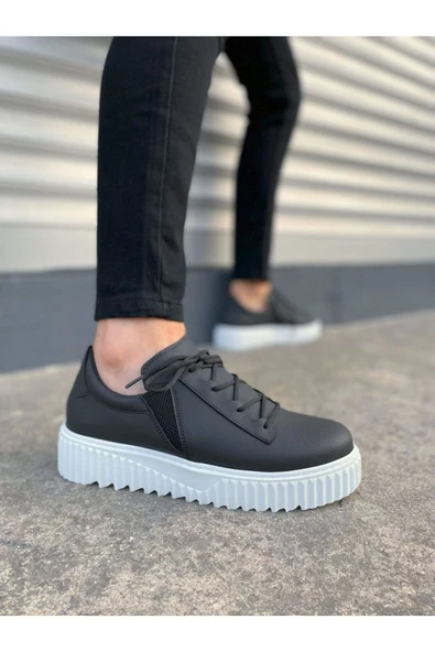 JY502 Bold Bağcıklı Cilt Erkek Günlük Sneaker Ayakkabı CBT - Siyah ürün görseli 1