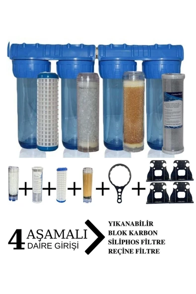 AQUA BELLA Sayaç Girişi 4 Aşama Arıtma Seti 10" Ağır Kireç Önleyici Yumuşatma Cihazı ürün görseli 1