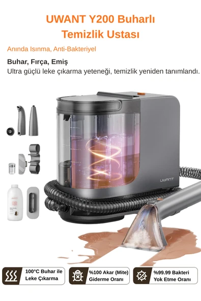 Uwant 15.000Pa Emiş Gücü 100 Derece Buharlı Halı Yıkama ve Leke Çıkartma Makinesi By200 ürün görseli 1