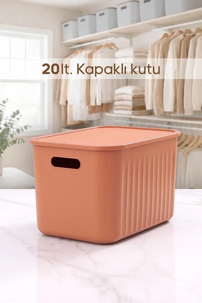 Kiremit Rengi Dolap Düzenleyici 20 Lt Kapaklı Saklama Kutusu Sepet Oyuncak Kutusu Organizer ürün görseli 1