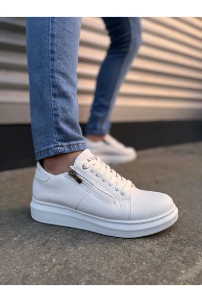 JY155 Warrior Bağcıklı ve Fermuarlı Cilt Erkek Günlük Sneaker Ayakkabı CBT - Beyaz ürün görseli 1