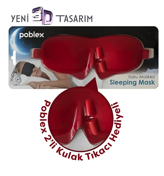Poblex Uyku Maskesi Yeni Kulak Tıkacı Hediyeli Kırmızı ürün görseli 1